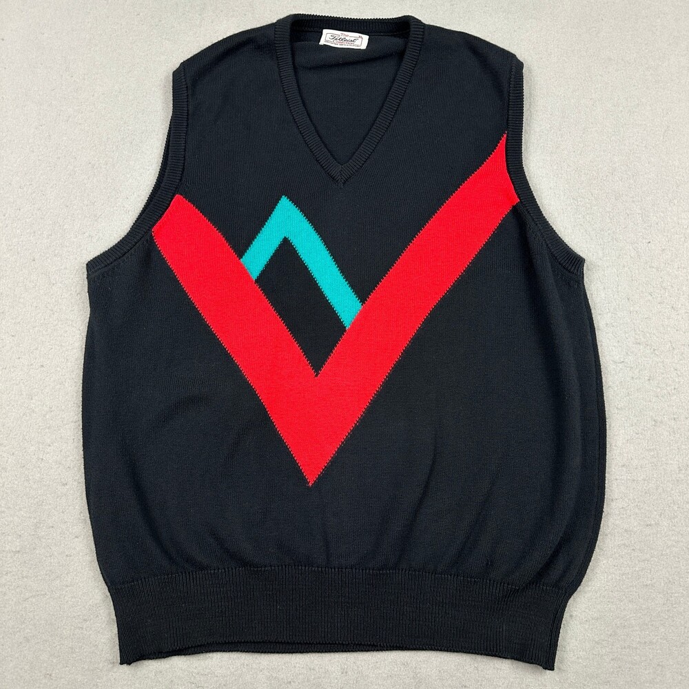 Vintage Titleist Sweater Vest Men XL Black Chevron Golf Pullover V-Neck Knit 90s